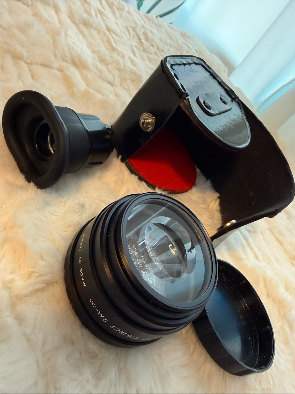 Vintage Japanese Auxiliary Telephoto Lens Converter with Case & Eyecup
